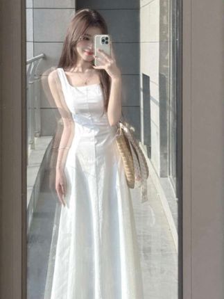 法式白色初恋吊带连衣裙子女夏2025新款独特漂亮收腰显瘦长裙3332#吊带裙#长裙#女装