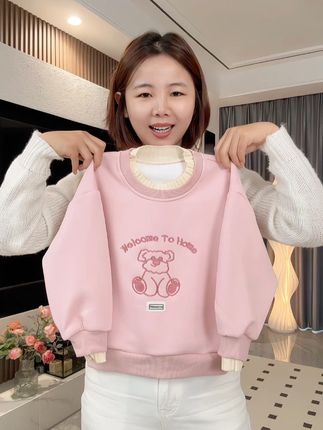 加绒加厚,假两件设计甜美卫衣#甜美穿搭 #卫衣穿搭 #萌娃穿搭 #加绒卫衣 #加绒保暖