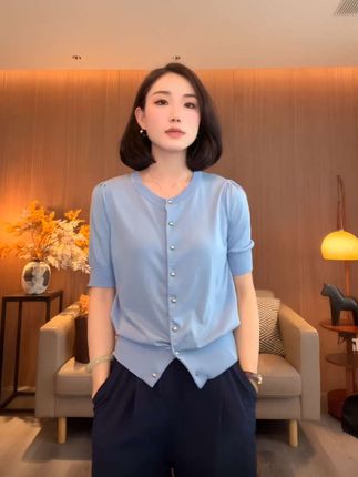 【Rumi时装】“夏利 ” 桑蚕丝气质百搭显瘦针织衫短袖时尚上衣4378ks#夏季穿搭 #面料柔软舒适 #早秋穿搭 #每日穿搭 #穿搭不重样