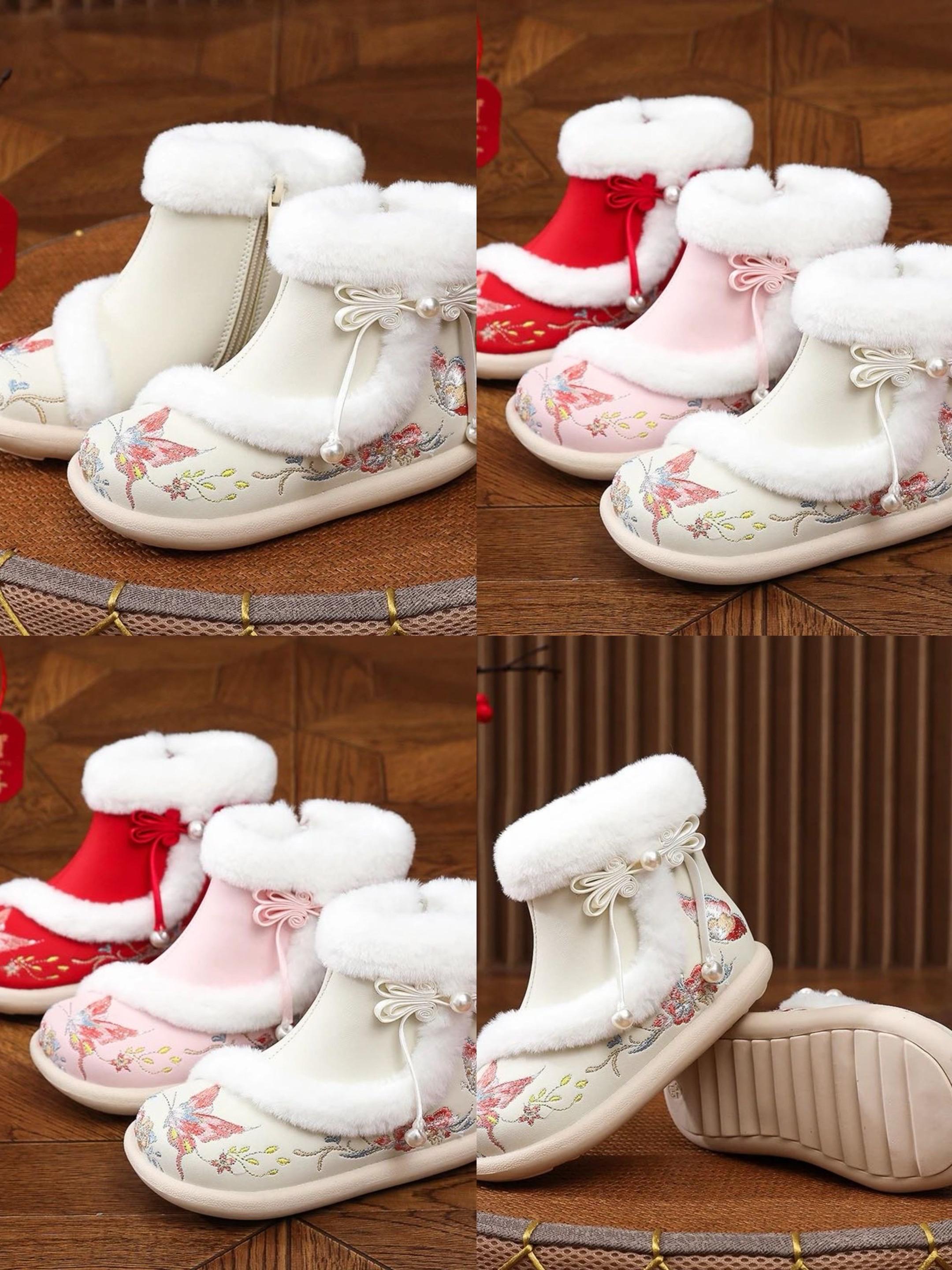 汉服鞋女童冬季2024新款雪地靴子手工宝宝古风加绒棉鞋儿童绣花鞋#鞋子#鞋子护理 #鞋子推荐 #鞋子好穿又百搭 #鞋子批发