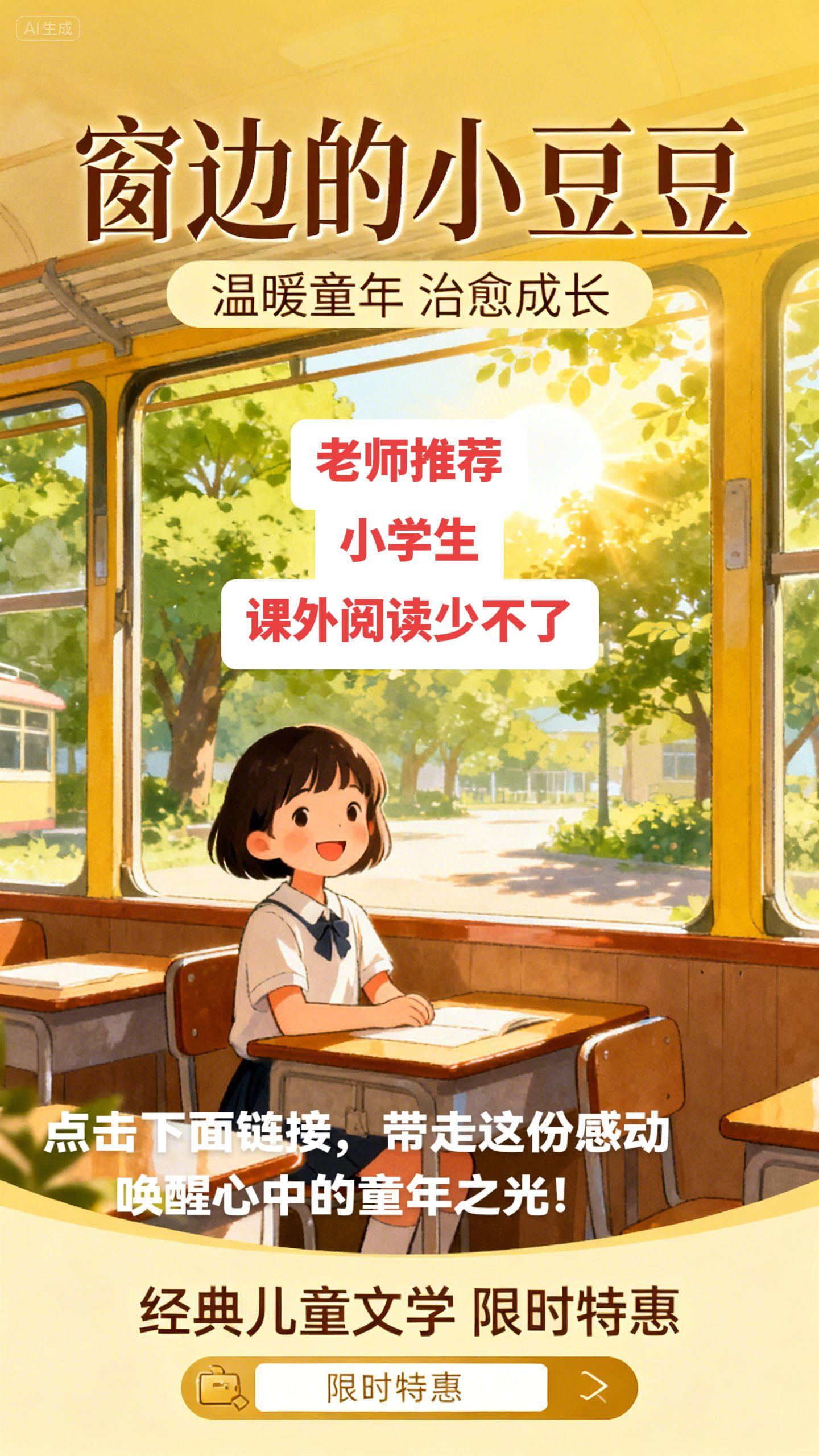 老师推荐小学生必读课外书。《窗边的小豆豆》感动全球的经典!小豆豆在巴学园里遇见了懂她的校长,故事充满童真与治愈,适合孩子阅读,更值得大人深思。温暖之作,带你找回初心与感动。即刻拥有,珍藏这份美好!#即梦AI #亲子教育 #陪孩子一起长大 #教育 #课外阅读