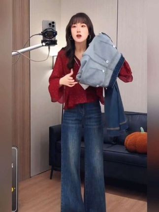 高腰阔腿裤牛仔裤女2025秋季网红爆款新款弹力宽松直筒显瘦潮7918#高腰阔腿裤 #秋季新款 #直筒显瘦阔腿裤 #穿出大长腿 #时尚百搭又显瘦