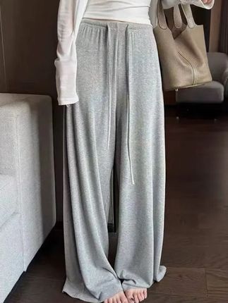 慵懒风松弛感灰色凉凉裤女夏季薄款高腰抽绳垂感休闲直筒阔腿裤子#夏季穿搭 #显高显瘦 #高级感穿搭 #慵懒风穿搭 #简约穿搭