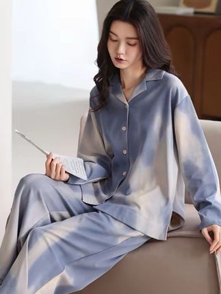 女士棉质春秋季女士睡衣柔软亲肤长袖长裤休闲开衫家居服#睡衣穿搭 #睡衣家居服 #睡衣 #家居服 #可外穿睡衣