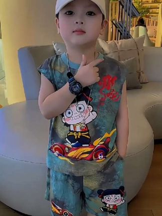 #我要上热门 哪吒儿童衣服2025新款男童夏套装时髦帅气宝宝夏装小男孩薄款无袖#哪吒 #儿童衣服 #时髦帅气 #薄款无袖