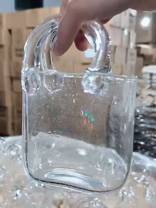 颜透明玻璃气泡手提包 #玻璃花瓶 #花瓶