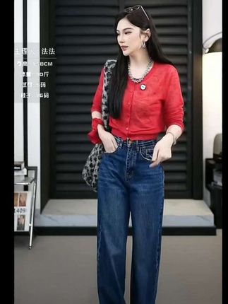 【TO&HR.GIRL】THE8996Q-深海蓝色牛仔设计感时髦高腰阔腿拖地女裤#穿出自己的风格 #百搭裤子 #出去玩穿搭 #
