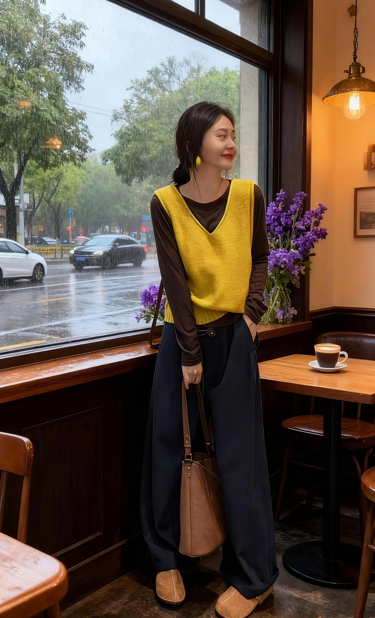 秋日街角的亮色 初秋的周末,苏晓穿着2025秋季新款韩系套装出门——明黄色针织背心叠搭长袖上衣,下身是同色系阔腿裤,走在微凉的街头格外惹眼。 她拐进常去的咖啡馆,暖黄灯光落在衣服上,衬得整个人温柔又有高级感。选了窗边位置坐下,点了杯热拿铁。窗外飘着细雨,湿润的街道映着路灯,偶尔有行人撑伞走过。 邻桌女孩忍不住问她套装链接,苏晓笑着分享。两人从穿搭聊到秋日计划,原本安静的午后,因为一身亮眼的套装,多了份意外的热闹,也让这个雨天变得格外温暖。 #2025秋季穿搭新风尚. #韩系穿搭魅力大赏 #氛围感咖啡馆奇遇#雨天邂逅的浪漫故事#秋季套装搭配灵感