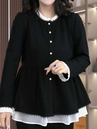 女装秋季新款简约大方时尚宽松时尚荷叶边领上衣ZSX25A0080#大码女装#面料柔软舒适#洋气减龄#显瘦穿搭#精致女人必备