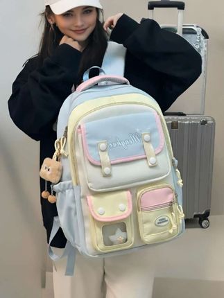 高颜值撞色学院风书包,女初中高中学生大容量双肩包,小学生减负背包#双肩背包 #书包 #大容量 #今日分享 #小学生书包