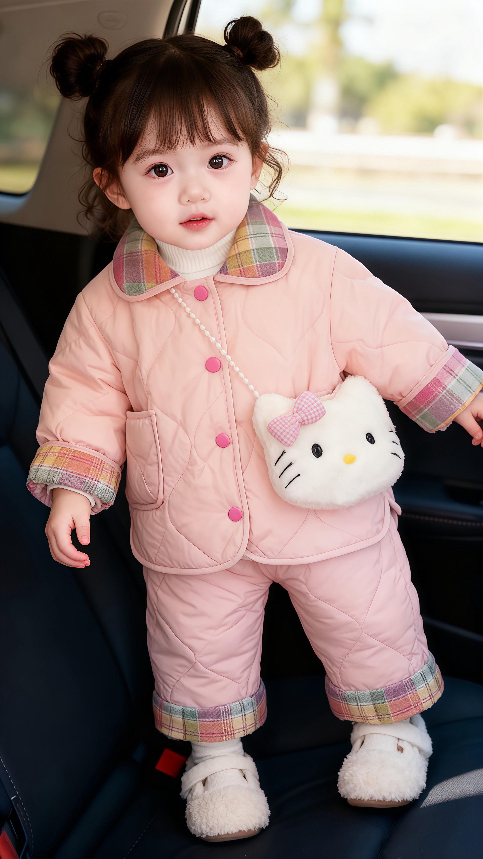 🎀救命!这是什么“Hello Kitty小甜妹”啊! 嫩粉色套装配格纹翻领,粉色纽扣精致又可爱,还有Hello Kitty毛绒包萌到犯规~脚踩毛绒小白鞋,双丸子头一扎,站在车里像从卡通里走出来的娃娃,秋冬穿这套,甜美值直接拉满,老母亲的心都要被萌化啦,这套穿搭出门,绝对是萌娃届的可爱天花板!#萌宝穿搭 #生女儿就要这样穿 #女儿穿搭 #婴童服装 #生女儿就是用来打扮的 @抖加🔥上热门🔥dou+🔥热点宝