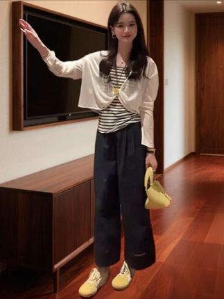 韩版显瘦开衫外套吊带上衣休闲裤三件套装~#简约穿搭 #优雅气质 #气质范 #显高显瘦穿搭 #慵懒风穿搭