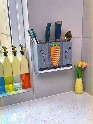 筷子筒壁挂式免打孔多功能家用餐具收纳盒沥水筷子篓#厨房好物 #筷子筒 #好物推荐🔥