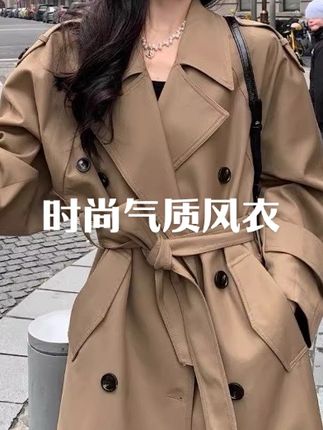 风衣外套女款2025新款廓形大翻领双排扣长款气质卡其色大衣#简约穿搭 #优雅气质 #穿出高级感 #外套穿搭 #极简穿搭