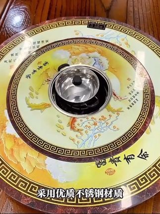 内置转盘火锅桌折叠桌#火锅桌