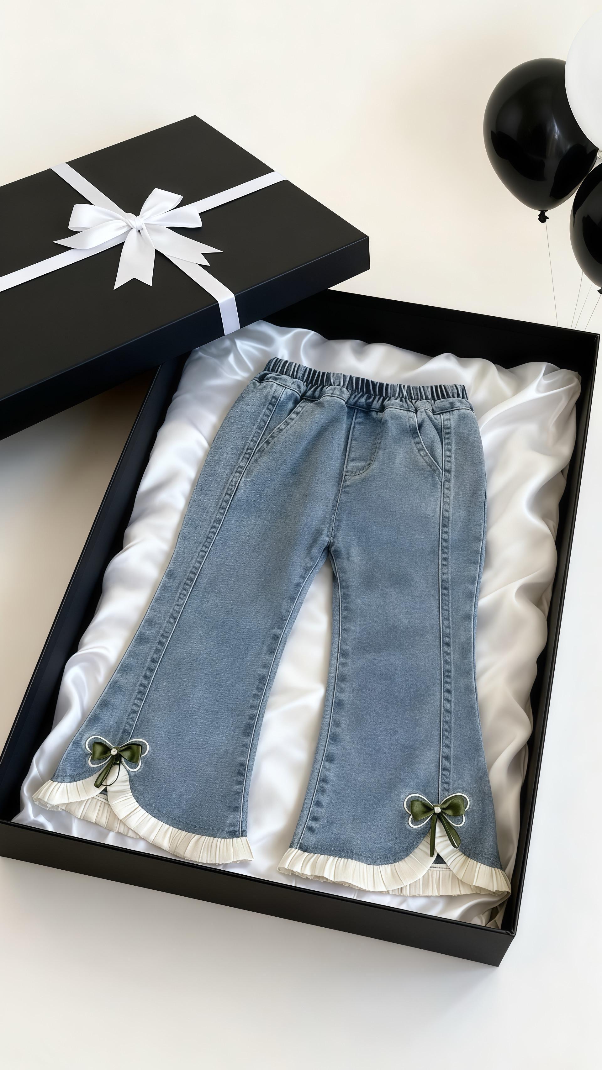 ✨哇哦~超可爱的女童牛仔喇叭裤来啦🥳!浅蓝牛仔超清新,喇叭裤型复古又俏皮~裤脚的蝴蝶结🎀和荷叶边简直甜到心坎里,松紧腰设计,宝宝穿脱超方便~不管是搭小衬衫还是卫衣,都能美美的,给娃的穿搭增添超多亮点✨,宝贝穿上就是可爱小甜心呀~#童装穿搭 #牛仔裤 #牛仔穿搭 #童装童品 #早秋穿搭 @抖加🔥上热门🔥dou+🔥热点宝 @抖音小助手