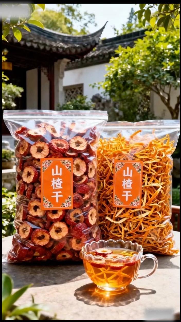 山楂圈+陈皮组合,经典CP强势来袭!山楂圈颗颗去籽,色泽红润,酸香浓郁;陈皮丝干度十足,橙香醇厚。二者搭配泡水,酸甜可口,一口沦陷的美味组合,千万别错过#陈皮 #山楂 #山楂陈皮 #喝出来的健康 #喝好茶