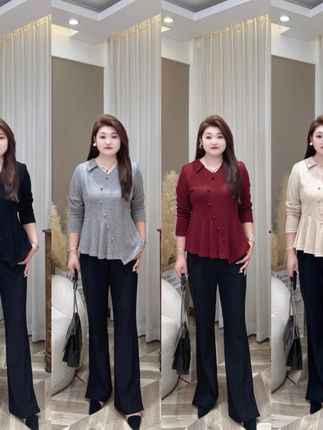 【上新上衣】PMM82159早秋新款气质百搭V领捏褶收肚子上衣大码女装#大码女装 #气质百搭 #v领上衣 #显瘦遮肚 #早秋新款