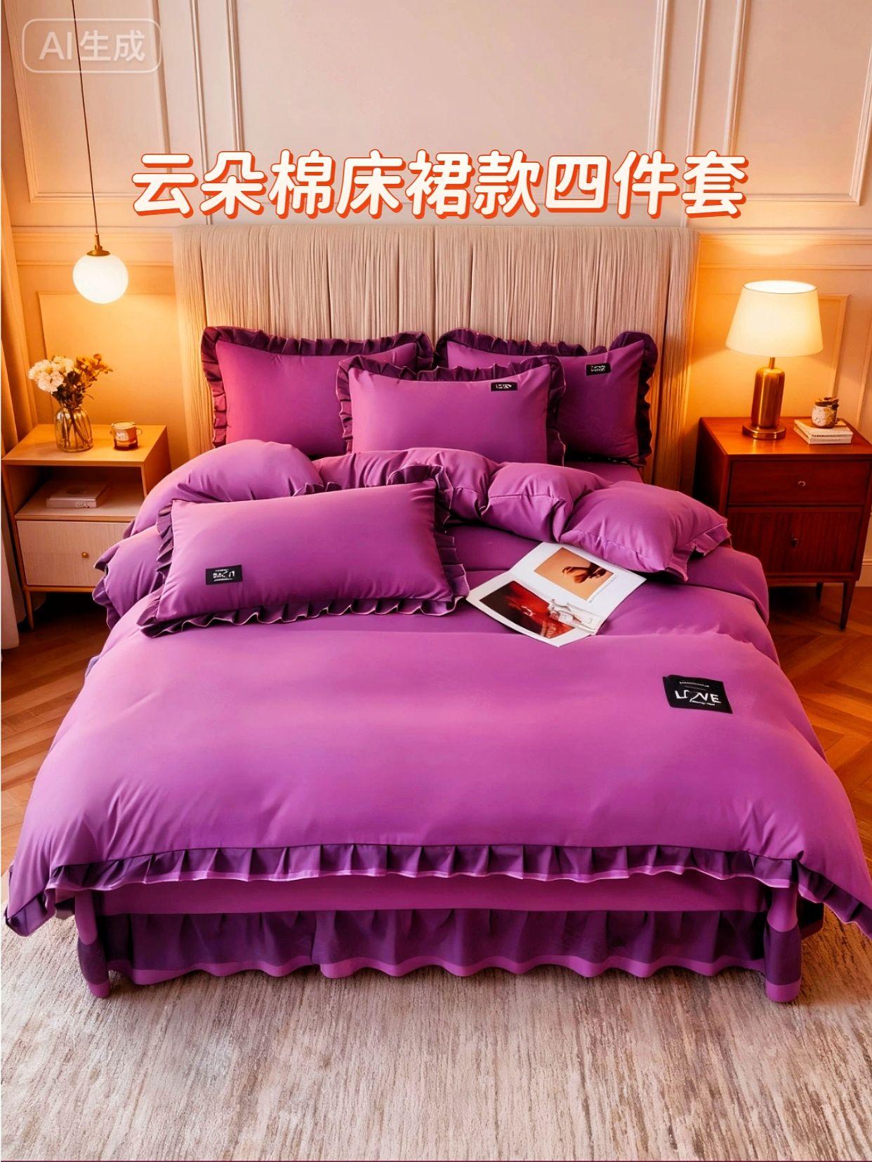 云朵棉韩版床裙四件套。淘到宝了姐妹们,天气渐渐转凉,换上了这个云朵棉的四件套    卸下一天疲惫时,总需要一处温柔怀抱。这款云朵棉四件套,触感如云端拥裹般软糯蓬松,躺下瞬间仿佛陷进绵柔云朵里,每一寸肌肤都被细腻包裹。利落纯色适配各种家居风格,搭配垂坠感床裙,藏起床底杂乱,晨起看见整洁床品,连好心情都有了起点。#家纺床上用品 #床裙四件套 #云朵棉四件套#四件套