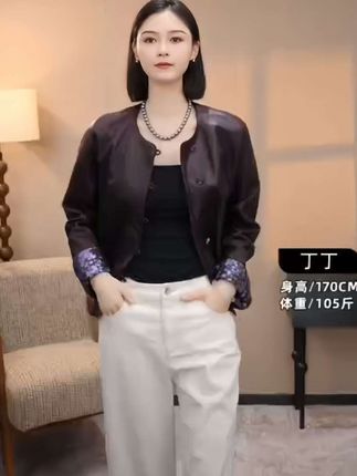 【CHENSMCHEN×JCSO】进口manga皮宋锦圆领短款皮衣外套#品质女装 #高级感穿搭 #秋冬穿搭 #穿搭时尚 #穿出自己的风格