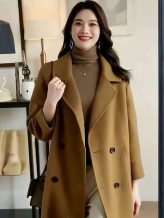 双1外套毛呢女秋冬新款女装通勤气质韩版宽松显尚廓形中长款大衣#外套穿搭 #高端大气 #通勤搭配 #秋冬大衣