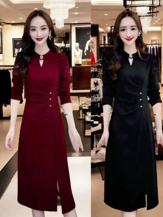 #新款气质显瘦减龄遮肉锦棉罗马长袖连衣裙#显瘦穿搭 #谁穿谁好看特别有女人味 #时尚妈妈装