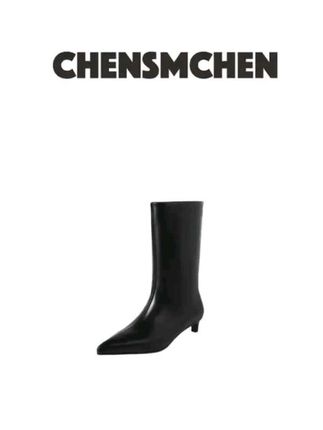 #女款真皮靴子#CHENSMCHEN# 极简轻奢尖头小猫跟中筒靴#高端大气 #时尚美鞋