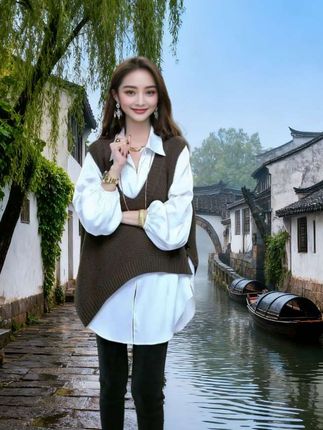 #衬衫马甲两件套 #时尚穿搭 #时尚套装#谁穿谁好看#内容启发搜索