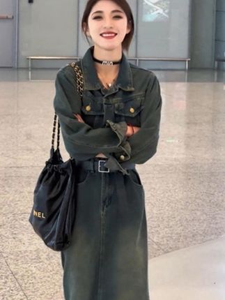 返潮复古港风气质牛仔连衣裙春季新款女收腰显瘦高腰A字长裙女#简约大气 #今日穿搭 #爱了爱了 #气场全开 #牛仔裤