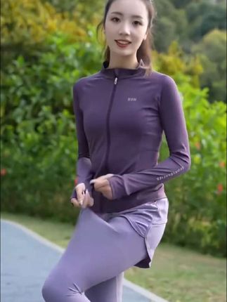 跑步运动套装女晨跑服春季修身显瘦上衣户外瑜伽服训练长袖健身服#跑步运动套装#瑜伽运动套装#长袖健身运动套装#视频同款