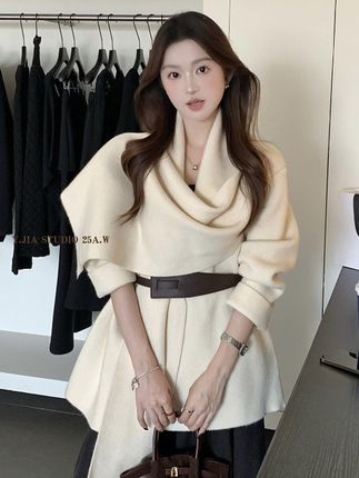 韩系气质松弛氛围感围巾领气质慵懒针织开衫外套短外套#针织开衫#氛围感#慵懒风#宽松版型#韩系风格