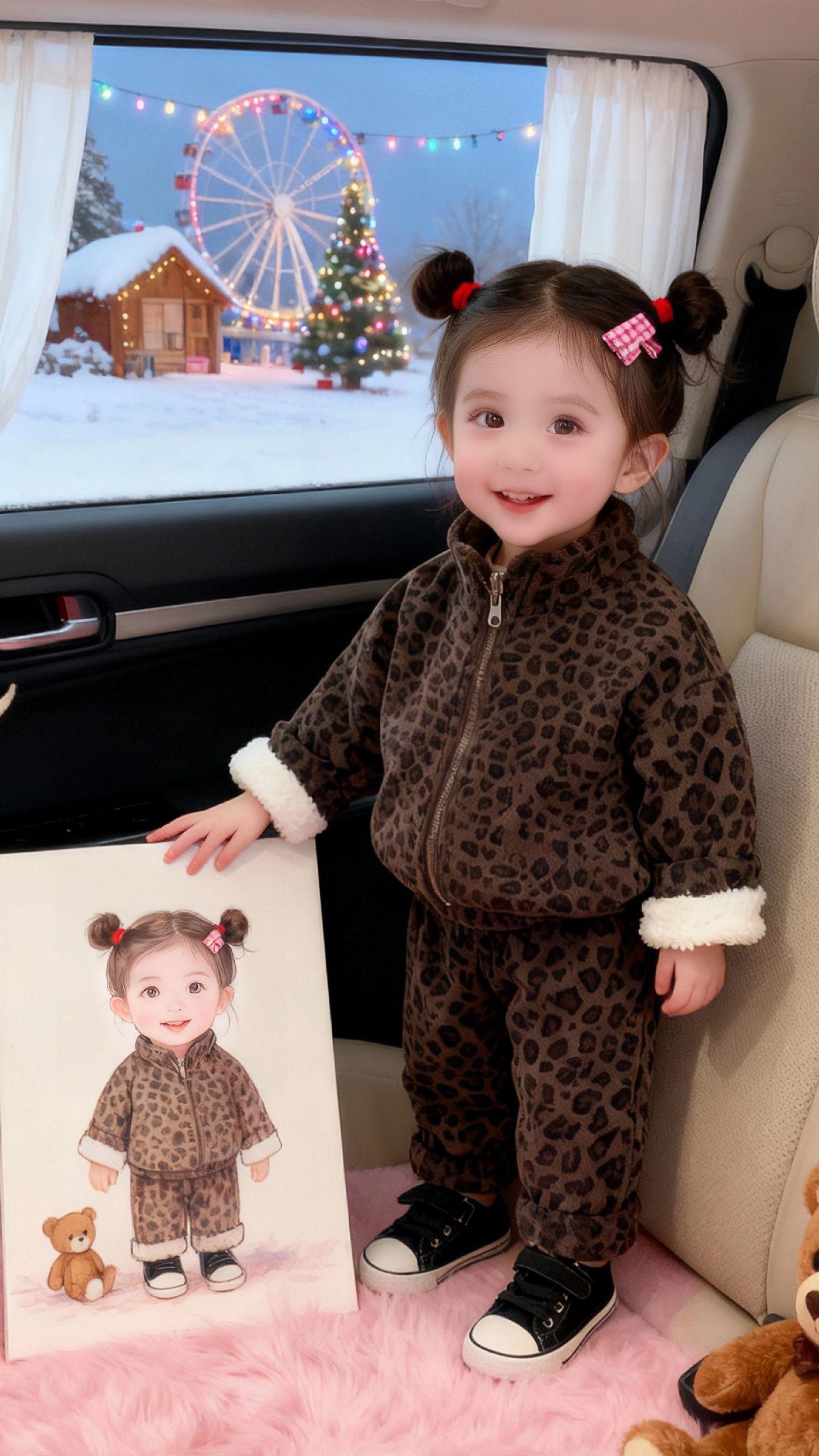 韩版豹纹加绒加厚套装。#秋冬穿搭实用主义#豹纹加绒保暖套#超划算超便宜#育儿