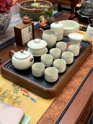 汝窑水墨观山功夫茶具 #汝窑 #开片可养 #功夫茶具 #高端茶器 #茶生活