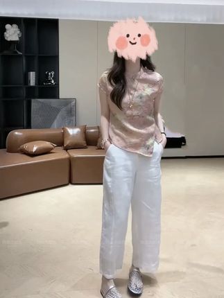 夏季新中式透气提花盘扣设计感上衣中国风时尚单排扣阔腿裤两件套#提花套装#阔腿裤套装#中国风套装#新中式套装#新中式穿搭