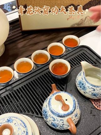 2025新款青花汝窑功夫茶具套装家用轻奢陶瓷中式茶壶茶杯复古#茶具 #功夫茶具 #青花汝窑 #中式茶具 #复古茶具