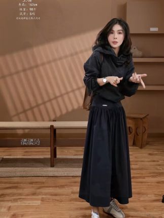 HDD- "法式优雅" 棉 秋季拼色法式气质半身裙 #超好看的裙子,#显瘦搭配百搭#新款上新 #强烈推荐