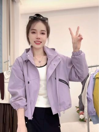 连帽防风短外套女2025年秋季新款韩版潮休闲夹克外套宽松上衣#女装 #今日穿搭 #小个子穿搭 #面料柔软舒适 #穿搭