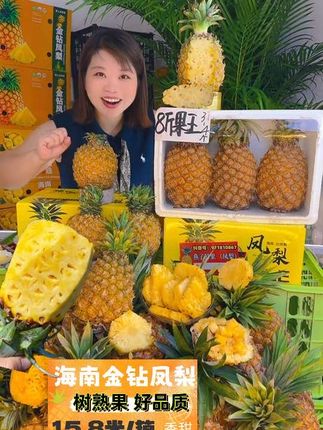 🍍甜到犯规的快乐谁懂啊! 一开箱就闻到热带果园的香甜味✨ 果肉金黄饱满 咬下去汁水直接飙出来! 酒甜中带点点一酸 完全不麻嘴~ #直播高光#海南金钻凤梨#凤梨#优质农产品 #快来一起尝个鲜
