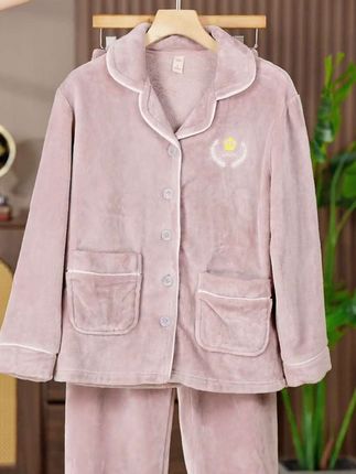 秋冬季新款珊瑚绒睡衣女套装加厚加绒长袖保暖法兰绒家居服套装#睡衣 #珊瑚绒睡衣 #抖音推广 #保暖睡衣