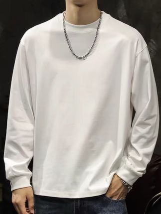 重磅长袖T恤男春秋季圆领长袖纯棉白色内搭打底衫#男装t恤 #打底衫 #帅气穿搭 #男生穿搭 #纯棉