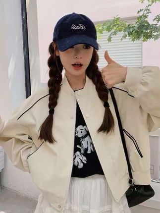 休闲棒球服外套女装品质秋季设计感时尚宽松百搭夹克女外套#秋季穿搭 #棒球服 #夹克外套 #休闲穿搭 #老钱风穿搭