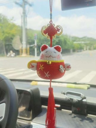 毛线钩织招财猫汽车挂件 #车内装饰小饰品 #车载好物 #创意礼物 #手工制作 #吉祥物