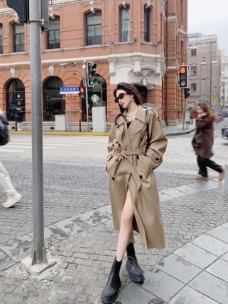 中长款女卡其长款卡其大翻领风衣翻领直筒型收腰春秋 #风衣外套 #高级感穿搭 #简约穿搭 #约会穿搭 #时髦穿搭