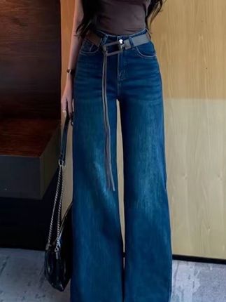 百搭复古不贴腿微喇牛仔裤女2025早秋新款高腰宽松弹力显瘦拖地裤#牛仔裤#女装#显高显瘦显腿长 #拖地裤#穿搭分享