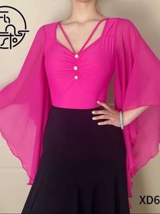 西朵舞服大袖飘珍珠褶皱优雅摩登舞交谊舞练功服上衣XD622做工精致面料柔软透气新品e