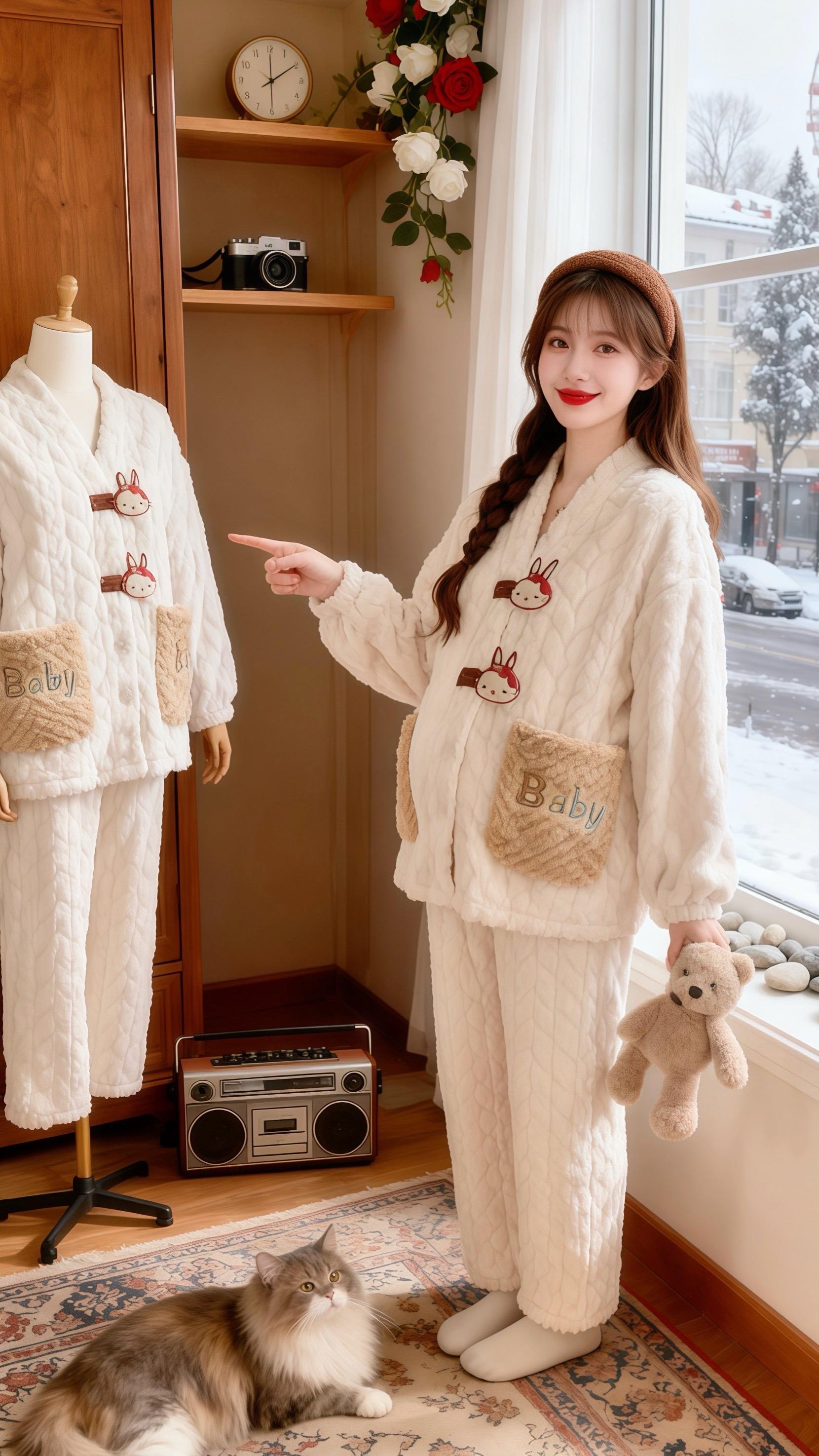 软萌绒绒家居服:孕期的温柔守护与甜蜜日常。清晨的阳光透过窗棂,苏暖穿着米白绒绒家居服在镜前自拍,腹内的小家伙轻轻动了一下。丈夫顾言端着热牛奶走来,眼底满是宠溺:“这套家居服像冬日的暖阳,我要让你和宝宝,在每个朝夕都被这样的柔软包裹。”  卧室里,她抱着小熊玩偶,可爱的兔扣与“Baby”口袋尽显俏皮;窗边,猫咪蜷在地毯上,暖阳随衣摆的褶皱轻洒。雪天宅家时,她穿着粉色款画画,绒绒质感在冬日里格外治愈。从初遇时她穿同款家居服在沙发上看书的恬静模样,到如今孕期的每一次舒适穿搭,顾言的偏爱都藏在绒绒细节里。  这款家居服舒适又可爱,孕期穿着温暖又有幸福感,是孕妈宅家扮靓的贴心选择~#孕妇穿搭日常 #孕妈哺乳月子服 #最美孕妇 #孕期是值得记录的 #暖fufu的冬日ootd @抖加🔥上热门🔥dou+🔥热点宝