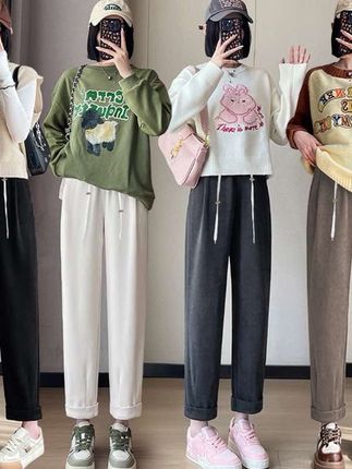 孕妇萝卜裤春秋外穿抽绳九分裤小个子休闲宽松大码加绒卫裤秋冬款 #今日穿搭 #懒人必备 #休闲裤 #通勤搭配 #孕妇装