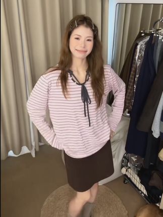 又又又又是条纹!#粉色系 #条纹控 #韩系 #甜妹 #实拍