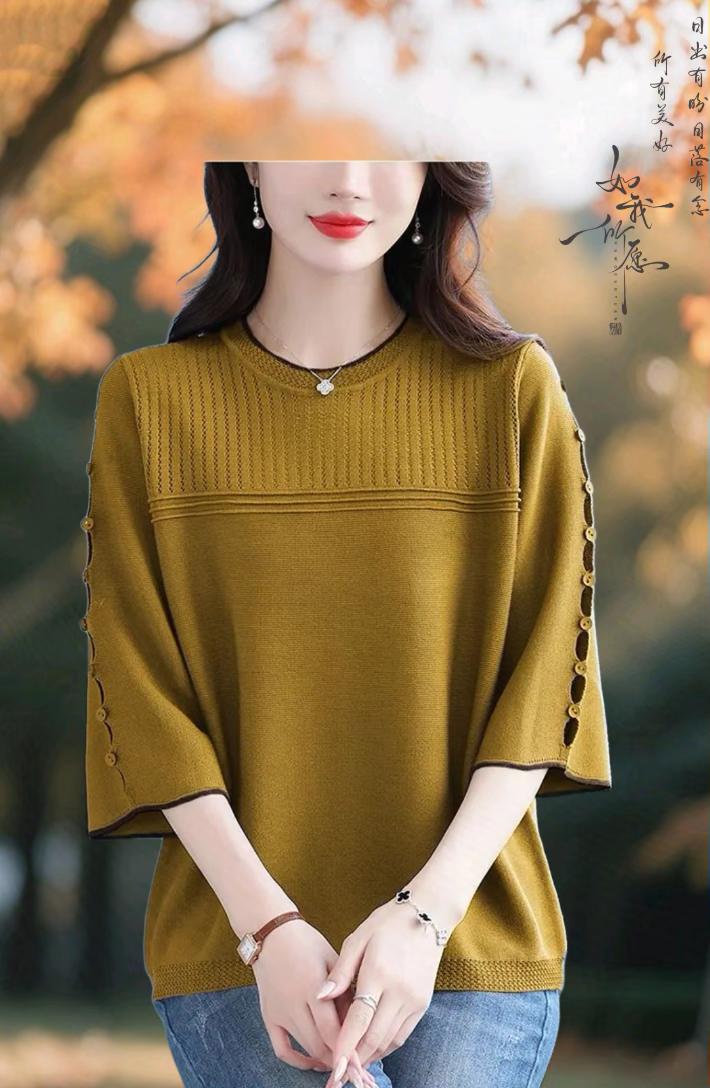 大码女装春秋新款圆领七分袖高档中年妈妈装宽松遮肉仿桑蚕丝上衣#女装#大码女装