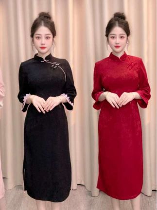 【秋语】秋季中长旗袍 显瘦气质复古时尚七分袖中长款 #传统服饰 #旗袍 #显瘦穿搭 #新中式  #国风古韵